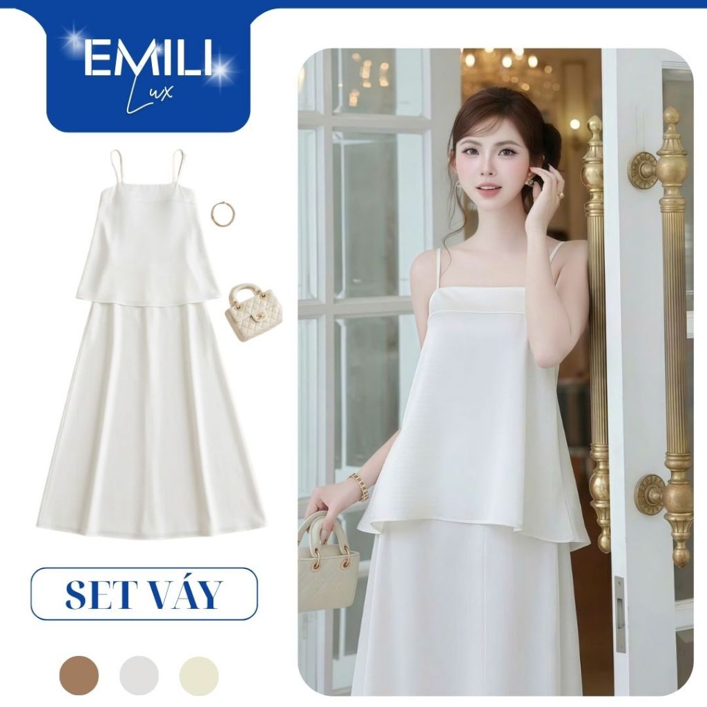 Set áo hai dây dáng suông mix chân váy xòe Emili Lux bộ phong cách Hàn Quốc đi tiệc, du lịch  [B152]