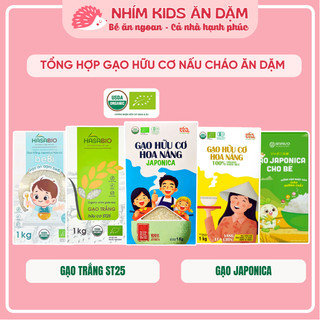 Gạo hữu cơ nấu cháo ăn dặm cho bé st25 & japonica hasabio - hoa nắng, hộp 1kg, chuẩn usda