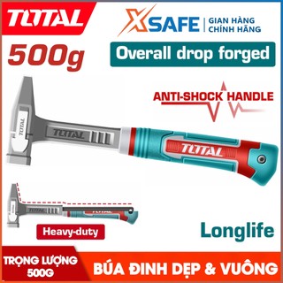 Búa đinh đầu dẹp và vuông 500g TOTAL THMH62500L Đầu búa rèn toàn diện cải tiến, Tay cầm ba màu