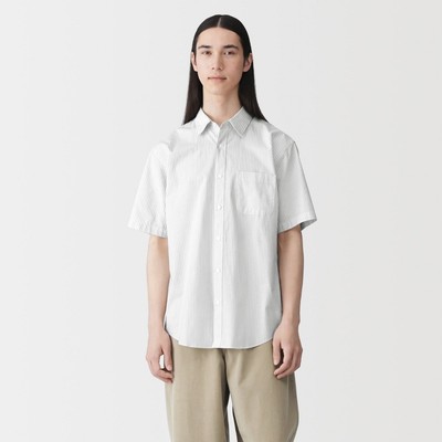 [26SS] MUJI Áo Sơ Mi Nam Vải Broadcloth Dáng Rộng Tay Ngắn