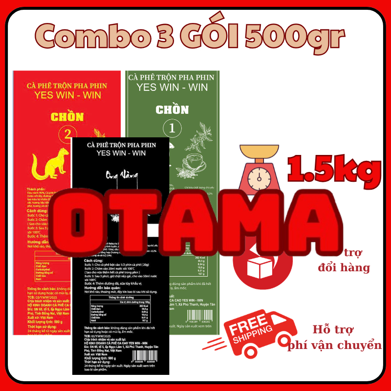 1.5kg CÀ PHÊ 3 GÓI CAFE CHỒN VOI VÀNG 999 TRỘN CHUNG PHA PHIN ĐẬM VỊ CAFE CHỒN