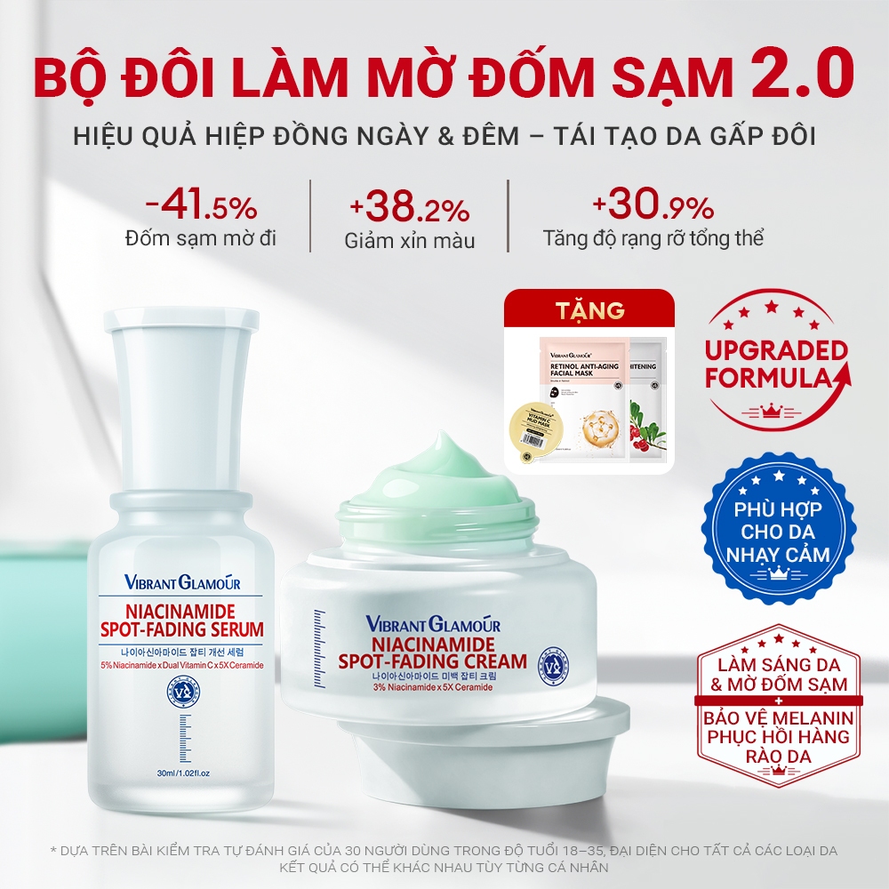 ROYAL DSM Niacinamide làm sáng 2PCS VIBRANT GLAMOUR 5% + 8% Niacinamide & 5X Ceramide & làm mờ vết t