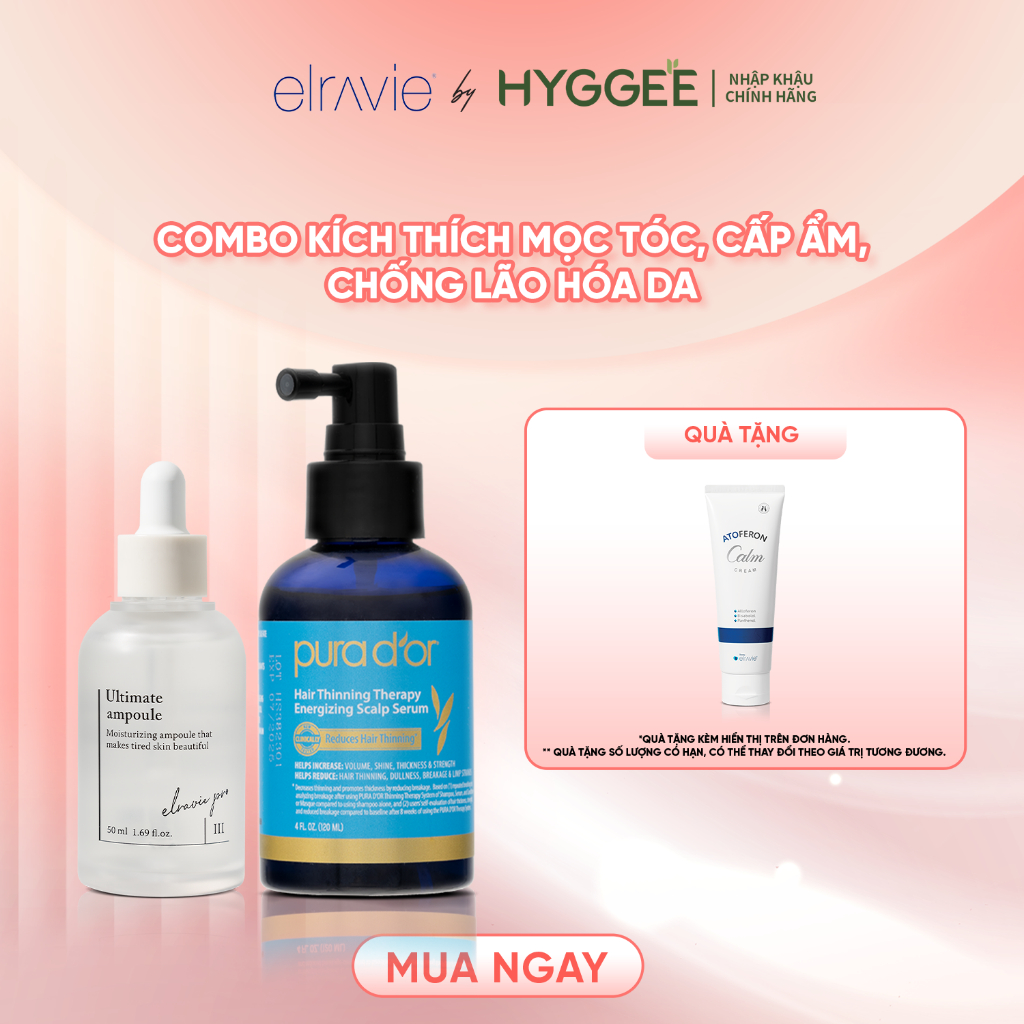 Combo Xịt Mọc Tóc Pura + Elravie Pro Ultimate Ampoule 50ml|Giảm Rụng, Kích Thích Mọc Tóc - Cấp Ẩm, C