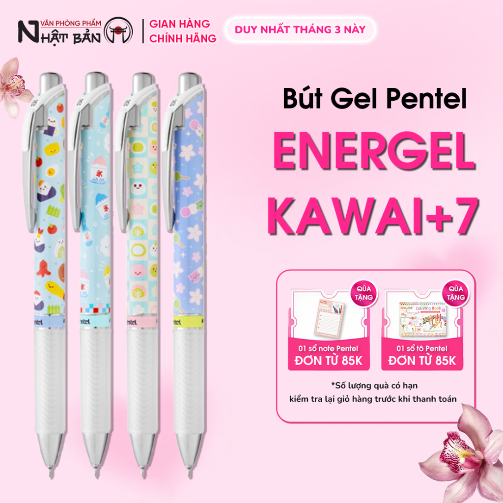 Bút gel Pentel Energel Kawaii BLN75KW mực viết mượt nhanh khô không lem bền màu