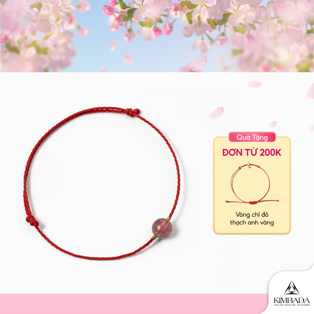 Vòng tay chỉ đỏ 1 viên thạch anh tự nhiên Kimbada handmade phong thuỷ gia tăng may mắn