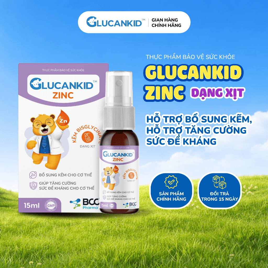 TPBVSK Glucankid ZinC - Kẽm hữu cơ dạng xịt hỗ trợ bổ sung kẽm, hỗ trợ tăng cường sức đề kháng cho b