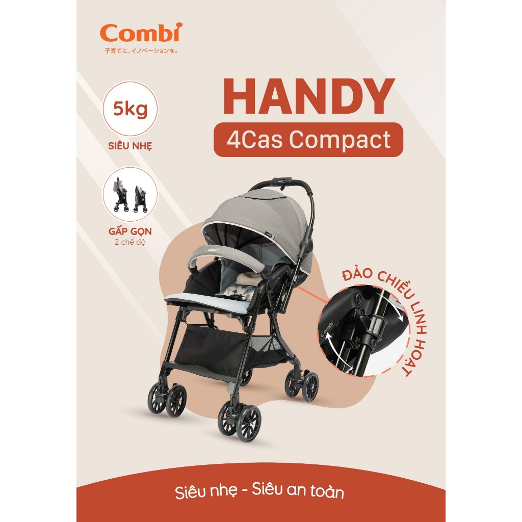 Xe đẩy COMBI Handy 4Cas Compact - Đảo chiều tay cầm