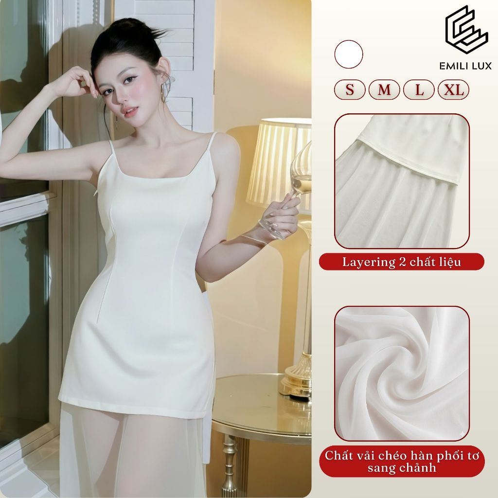 Váy hai dây dáng dài chân váy tơ xòe Emili Design thời trang nữ đi tiệc, dạo phố sang trọng [V523]