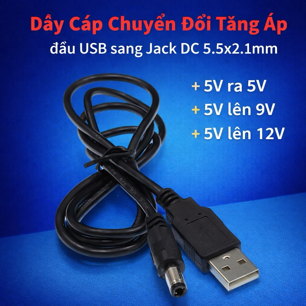 【FREESHIP】Cáp Tăng Áp 5V Lên 12V USB – Cấp Nguồn Wifi, Camera, Router Từ Sạc Dự Phòng / Củ Sạc 5V