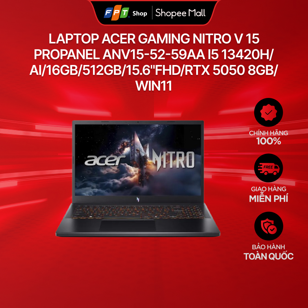 Laptop Acer Gaming Nitro V 15 ProPanel ANV15-52-59AA i5 13420H/16GB/512GB/15.6"FHD/RTX 5050 8GB/W11