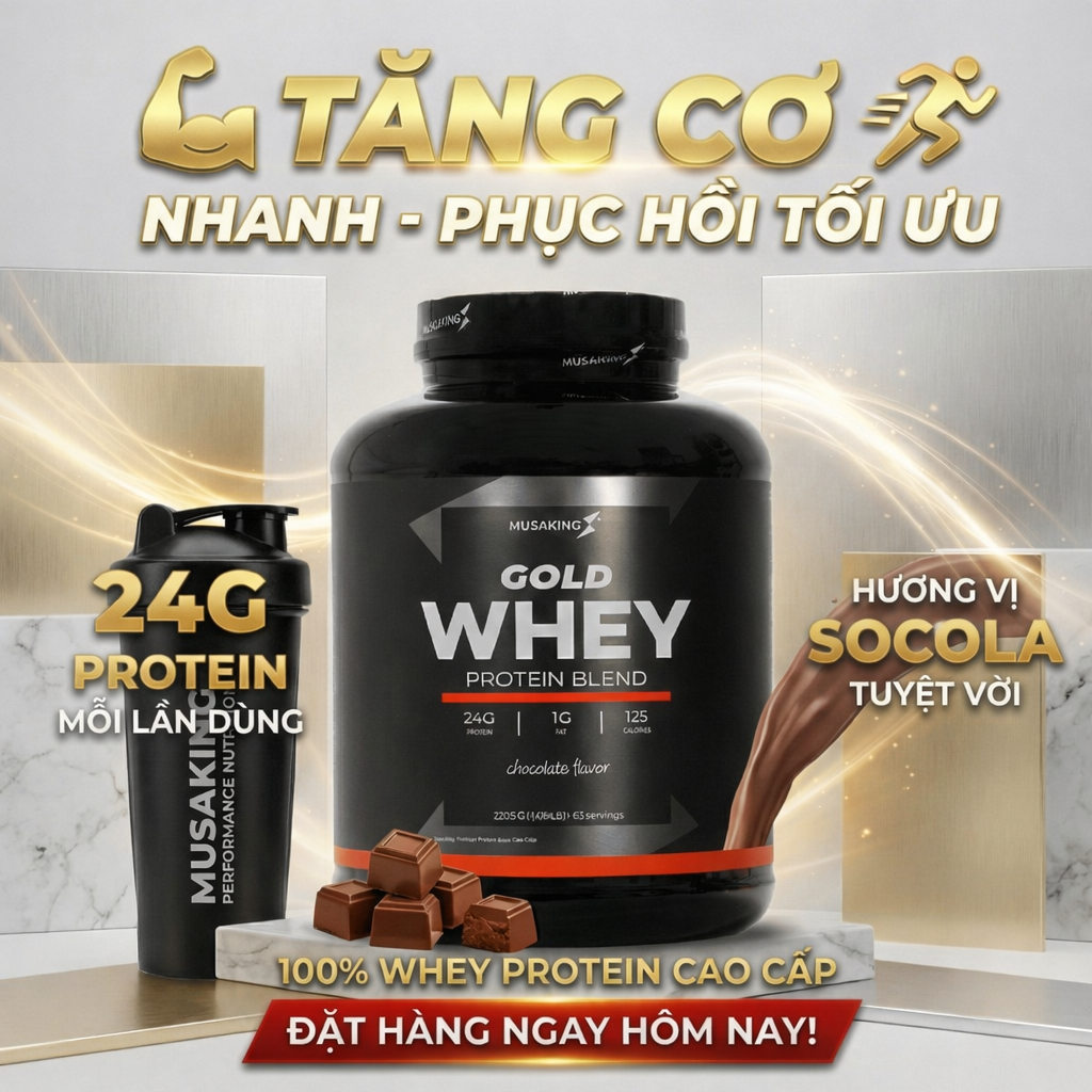Hủ Gold Whey MUSAKING 2205g 63 Servings –Whey Protein Blend 24g Protein,Whey Isolate Tăng Cơ Giảm Mỡ