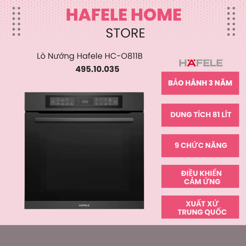 Lò Nướng Âm Tủ Hafele HC-O811B 495.10.035 – Dung Tích 81L – Cửa Kính 3 Lớp Cách Nhiệt