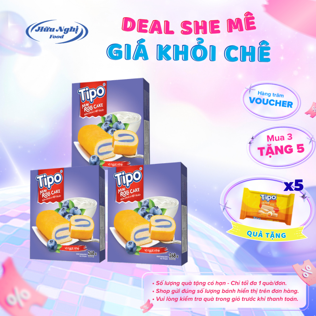 COMBO 3 hộp Bánh Tipo Bông Lan Sữa Chua Việt Quất 268g
