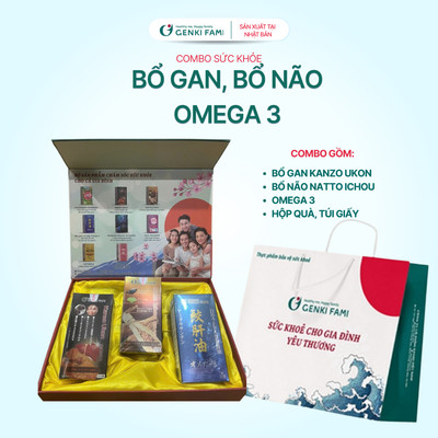 TPBVSK Set Quà Bổ Gan Kanzo Ukon, Bổ Não Natto Ichou, Omega 3 Genki Fami, Nhật Bản Hộp 90 Viên