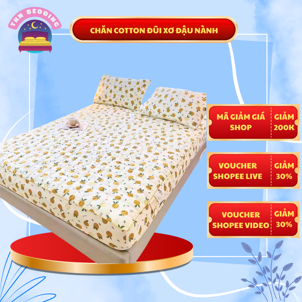 Bộ 3 món ga gối cotton đũi xơ đậu nành sử dụng 4 mùa, Ga gối sơ đậu bọc đệm chất liệu thoáng mát thấ