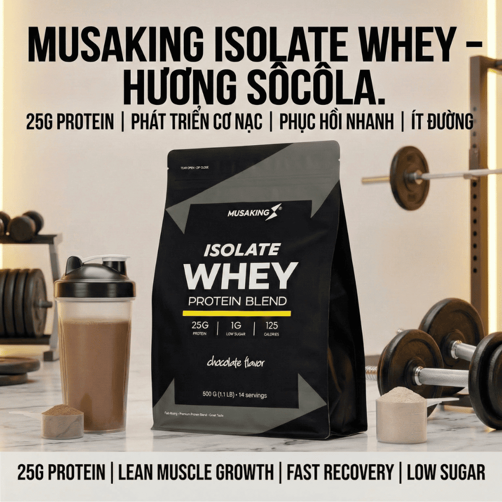 Whey Protein Isolate Blend 500G Musaking – 25G Protein, Whey Tăng Cơ Nạc, Phục Hồi Nhanh Sau Tập