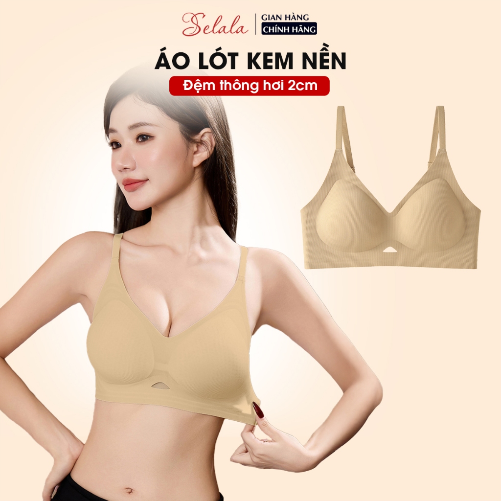 Áo Ngực Thông Hơi Selala Kem Nền Chất Su Gân Không Lộ Đệm Vừa 2cm SE17