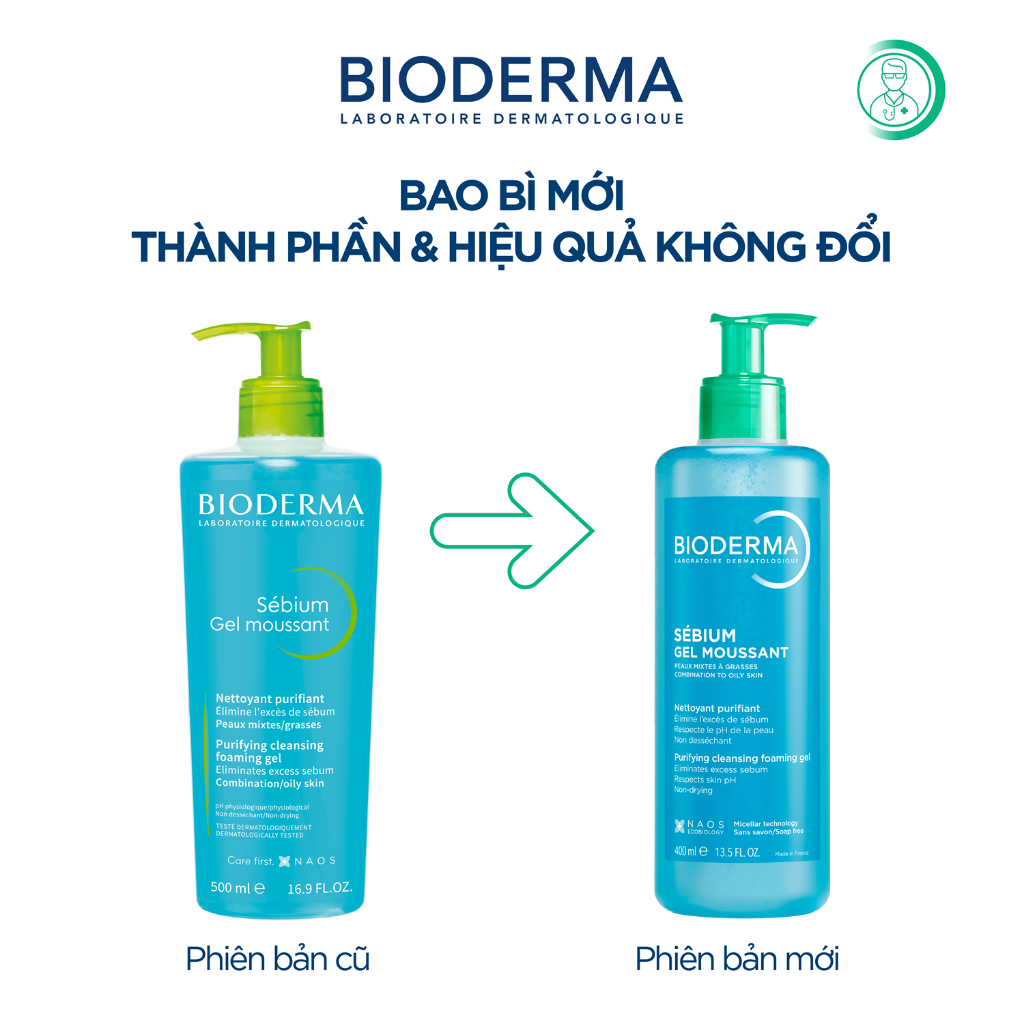 Gel rửa mặt tạo bọt, không chứa xà phòng Bioderma Sebium Gel Moussant - 400ml | BigBuy360 - bigbuy360.vn