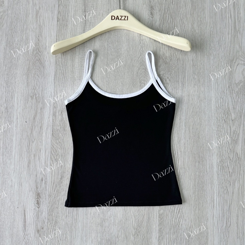 Áo hai dây viền trắng vải cotton mịn tôn dáng Dazzi women A031