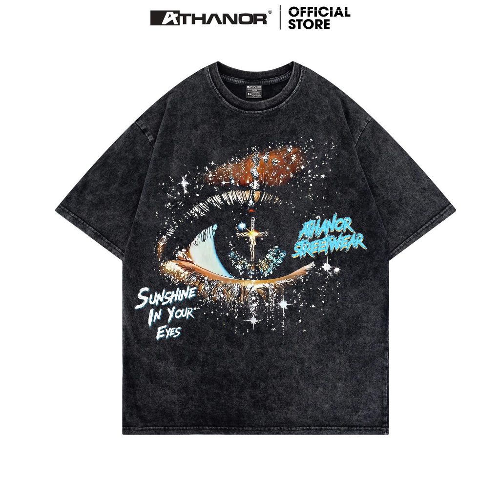 Áo thun wash xám ATHANOR local brand form rộng tay lỡ 100% cotton mẫu Cosmic Eye