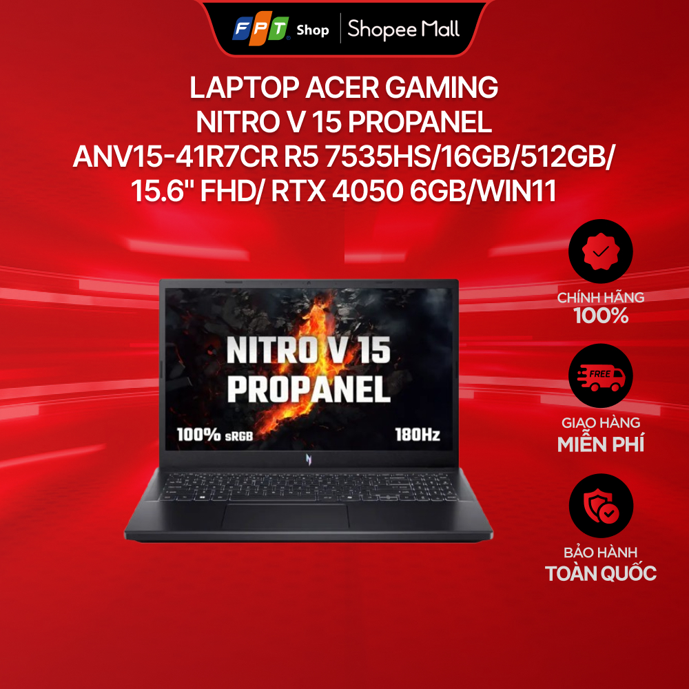 Laptop Acer Gaming Nitro V 15 ProPanel ANV15-41-R7CR R5 7535HS/16GB/512GB/15.6" FHD/RTX 4050 6GB/W11