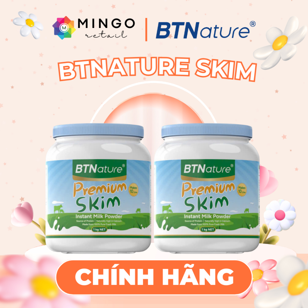 Sữa Bột Tách Béo BTNature Skim –  Hộp 1kg – Giàu Canxi, Không Lo Tăng Cân