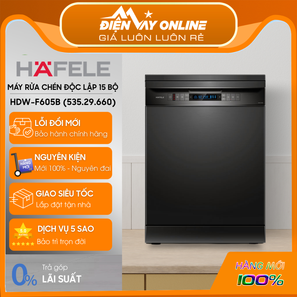 [HỖ TRỢ LẮP ĐẶT] Máy rửa chén độc lập 15 bộ Hafele HDW-F605B (535.29.660) - Bảo Hành Chính Hãng