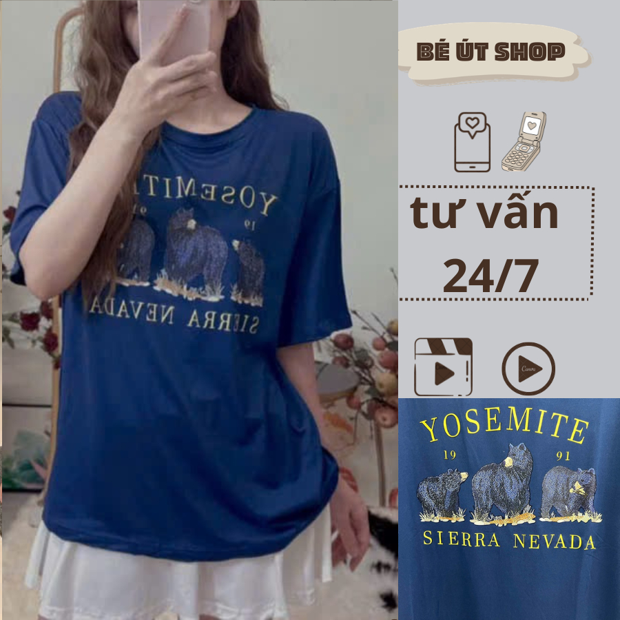 Áo Thun Nữ Form Rộng In Gấu Yosemite Sierra Nevada