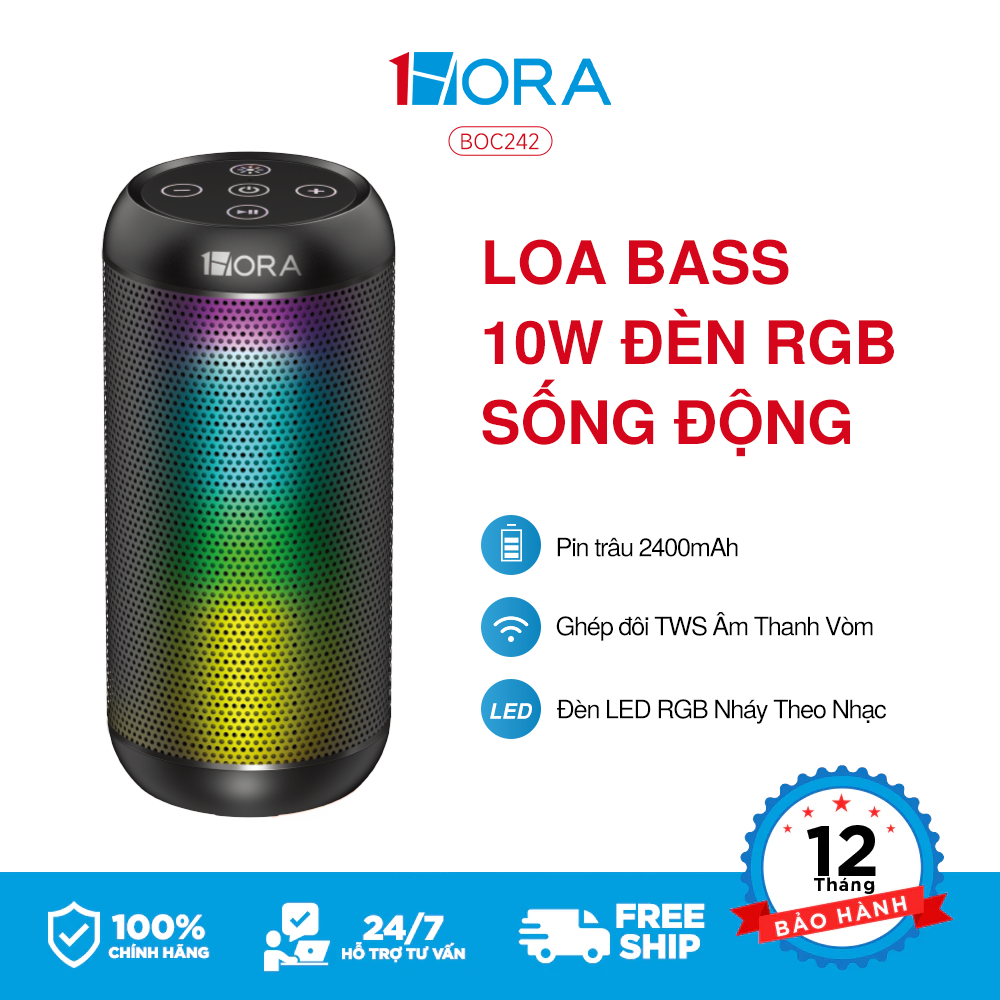 Loa Bluetooth 1HORA Bass Lớn Công Suất 10W Pin Trâu 2400mAh Đèn Led RBG Hỗ trợ…