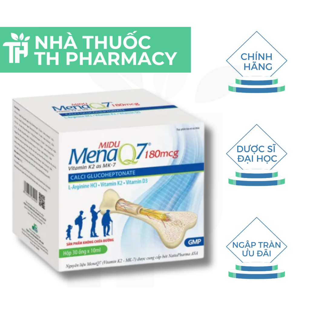 Tăng Chiều Cao MIDU MENAQ7 180mcg 360mcg Bổ Sung Canxi Hữu Cơ D3 K2 Giúp Xương Chắc Khỏe TH Pharma