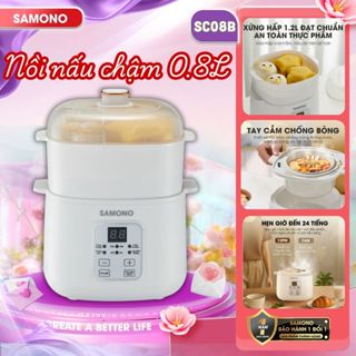 (MỚI) Nồi nấu chậm đa năng 0.8L Samono SW-SC08B, kèm lồng hấp,thố sứ,hẹn giờ 24h, Nấu Cháo, Chưng Yến, hầm, giữ nhiệt