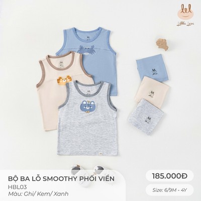 Bộ Ba Lỗ Bamboo Phối Viền Lil Little Love [ Siêu Mềm, Mát, Mịn Co Dãn Và Thấm Hút Mồ Hôi Tốt] Size 6M - 4Y (HBL03)