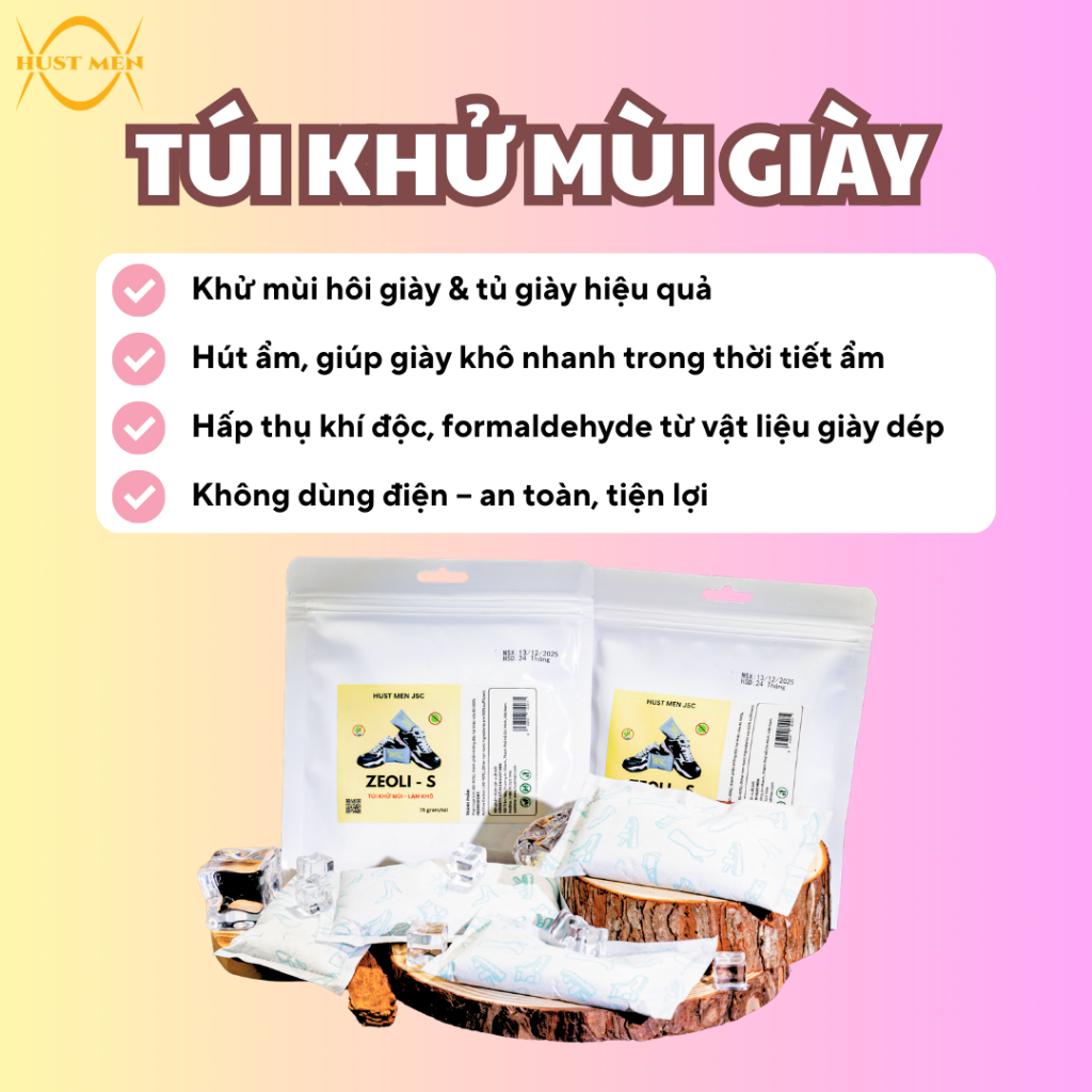 Túi hút mùi ZEOLI cho Giày - Tủ Giày - 150g - HUST MEN