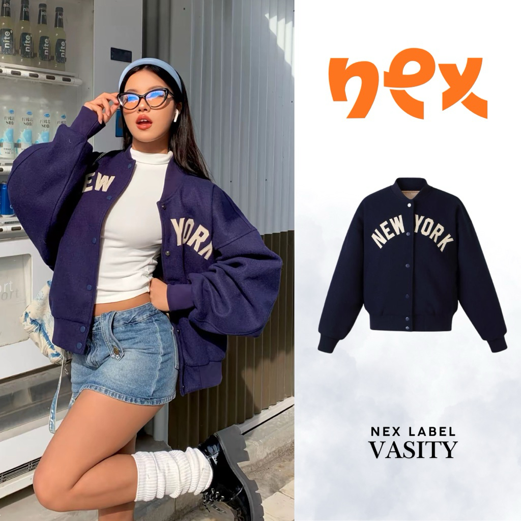 [ Hàng Sẵn ] Áo khoác Varsity NEW YORK phối màu navy trần bông siêu ấm ( ảnh thật ở cuối ) - NEX NV2