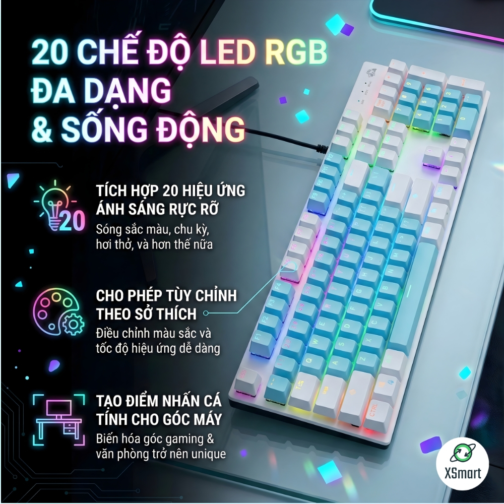 Bàn Phím Cơ Gaming Cao Cấp K1 Có 20 Chế Độ Nháy LED RGB, Sử Dụng Trục Cơ Red Switch Gõ Êm | BigBuy360 - bigbuy360.vn