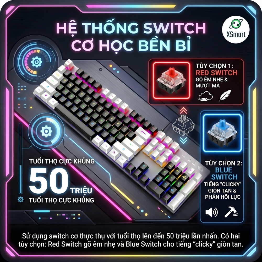 Bàn Phím Cơ Gaming Cao Cấp K1 Có 20 Chế Độ Nháy LED RGB, Sử Dụng Trục Cơ Red Switch Gõ Êm | BigBuy360 - bigbuy360.vn