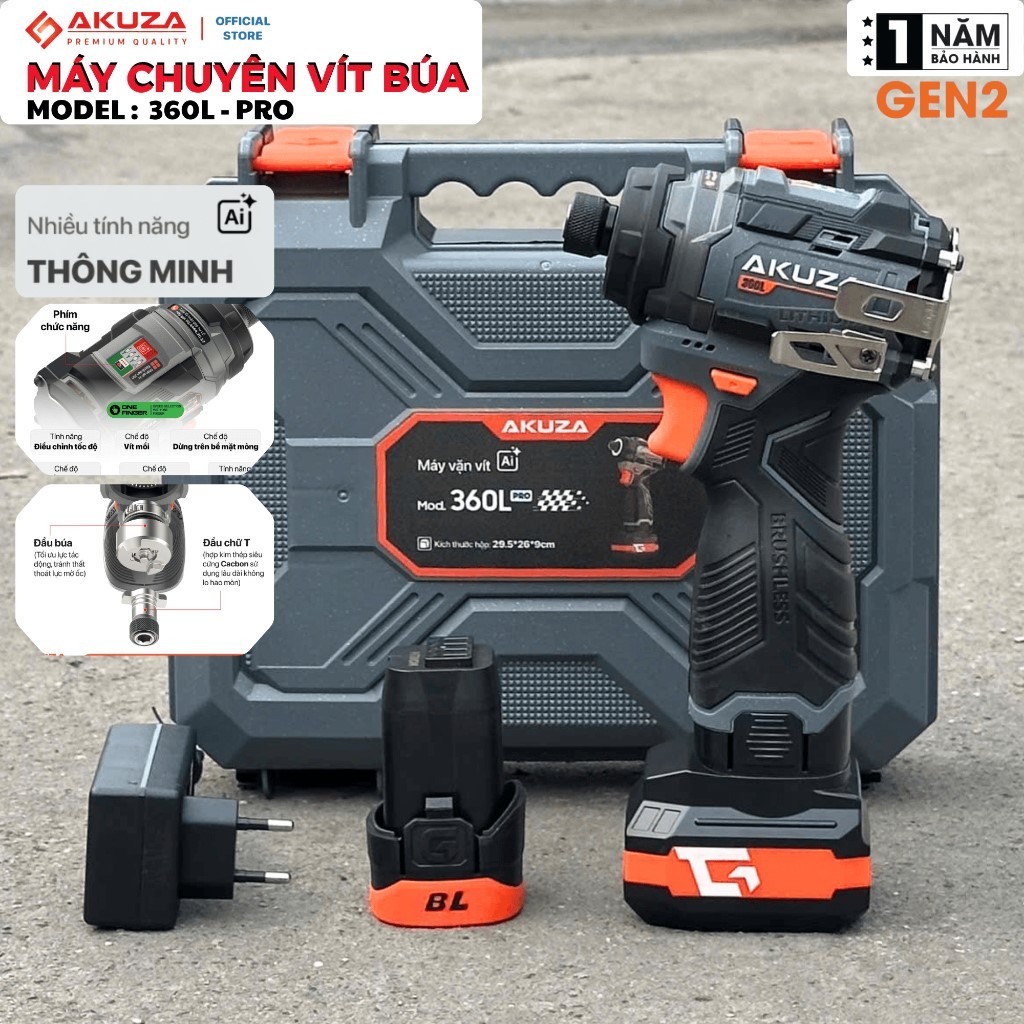 Máy Chuyên Vít Búa Akuza MOD : 360LPRO Không Chổi Than Lực Siết 160N 6 Cấp Chỉnh Thông Minh Bảo Hành