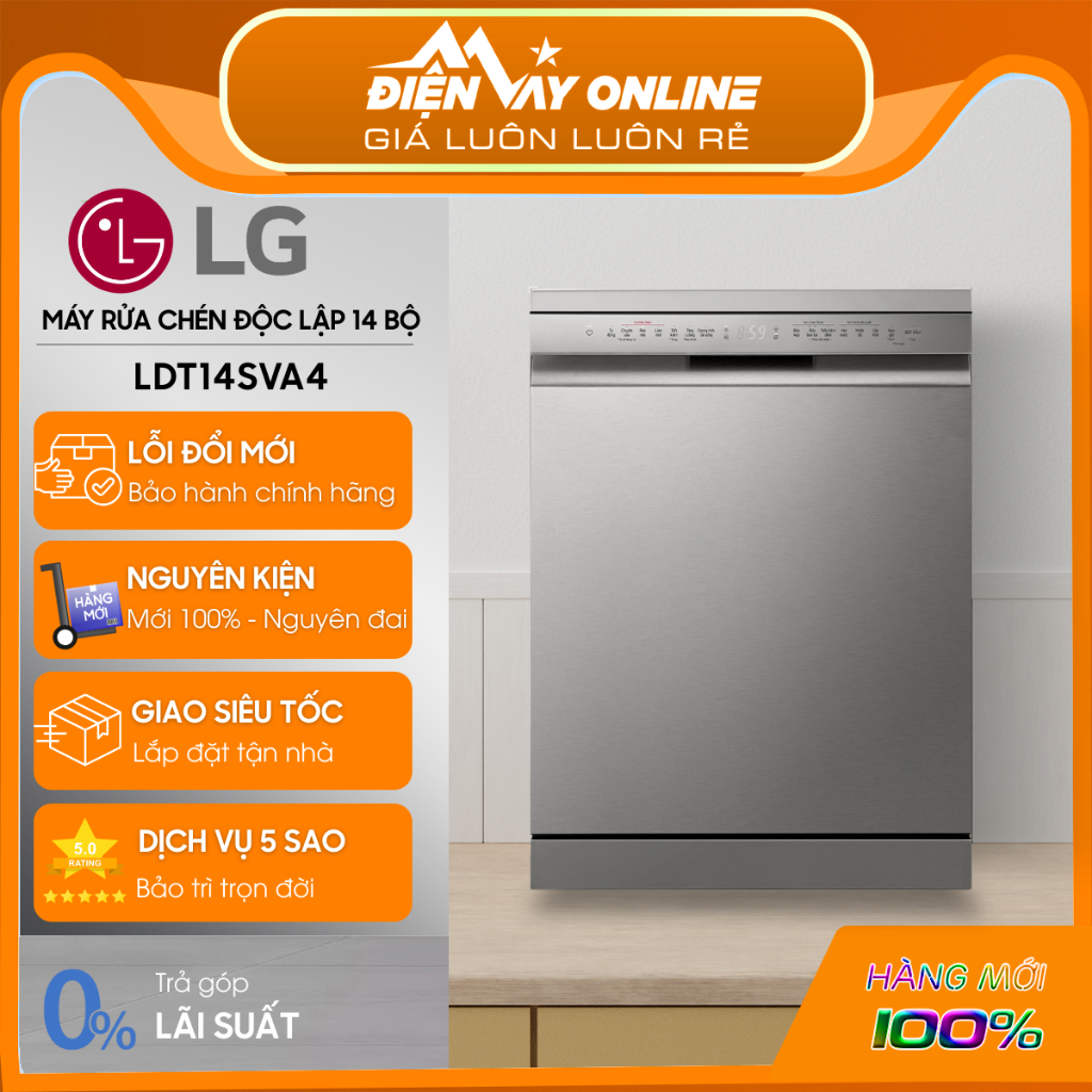 [Model 2025] Máy rửa chén độc lập LG LDT14SVA4 - Sức chứa 14 bộ - Sấy hé cửa tự động