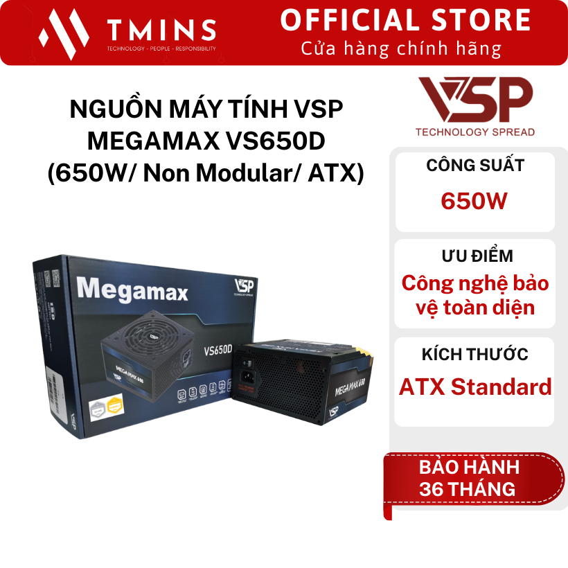 Nguồn máy tính VSP MEGAMAX VS650D (650W/ Non Modular/ ATX) - Hàng chính hãng