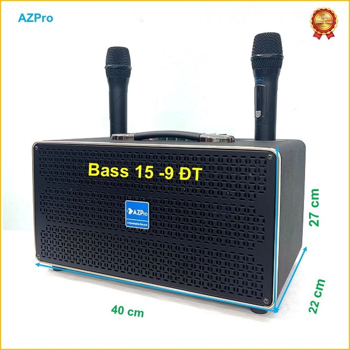 Loa Bluetooth chính hãng AZPRO,AZ-388,Bass 15-9 đường tiếng thùng gỗ bọc da kèm 2 mic