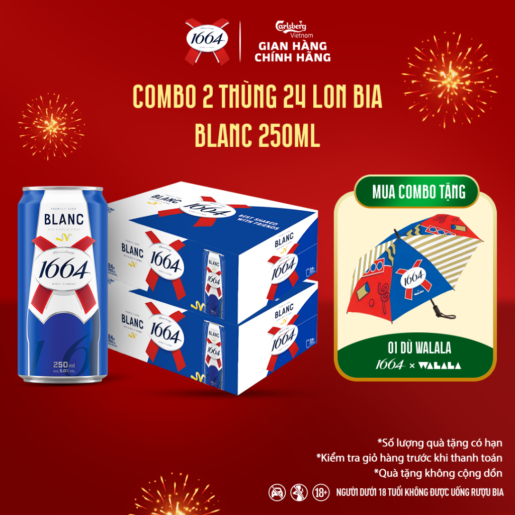 Combo 2 Thùng 24 lon Bia Pháp Kronenbourg 1664 Blanc 250ml - Độ cồn 5%