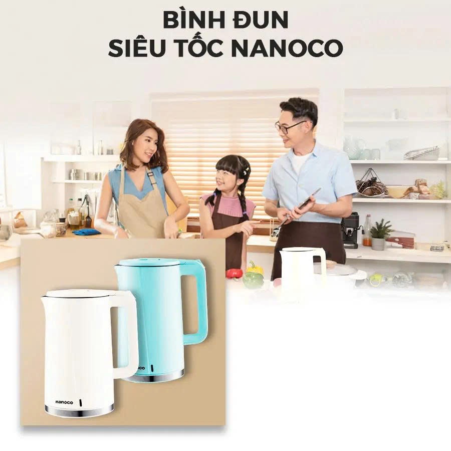 Bình đun siêu tốc inox, NKT1718BE (màu begie), NKT1718G (màu xanh)