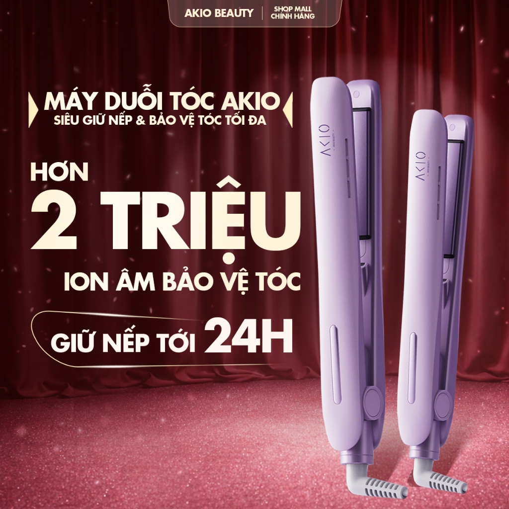 Máy duỗi tóc ép thẳng AKIO tạo kiểu thẳng xoăn có ion âm, đèn hồng ngoại bảo vệ tóc tối đa
