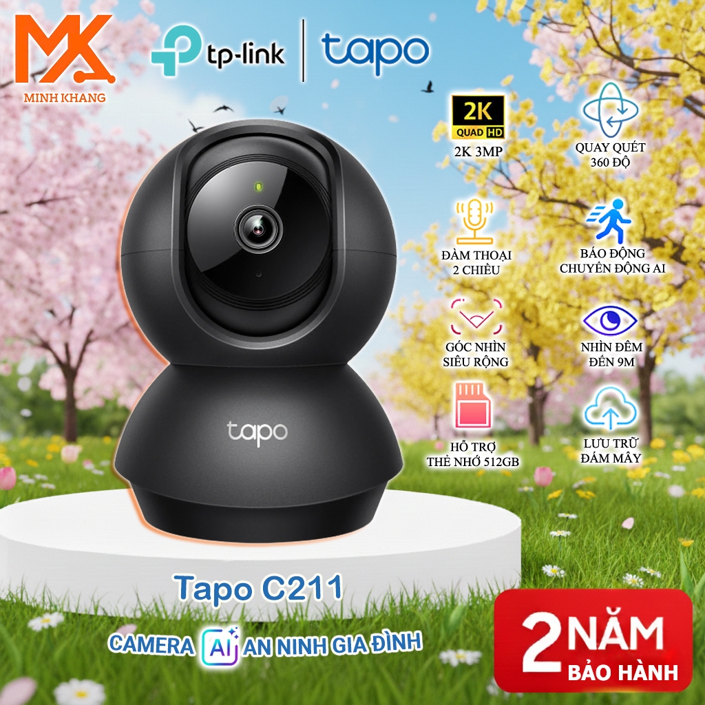 Camera TP-Link Tapo C211 (Black) – WiFi 3MP 2K – Pan/Tilt – Đàm Thoại 2 Chiều – Chính Hãng