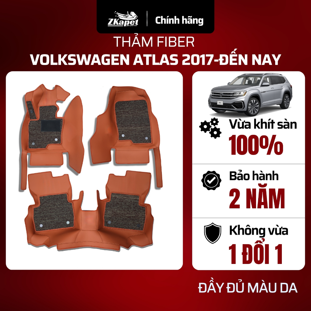 Thảm Lót Sàn Ô Tô Da Fiber Xe Volkswagen Atlas năm 2017-Đến Nay 5 chỗ ZKAPET
