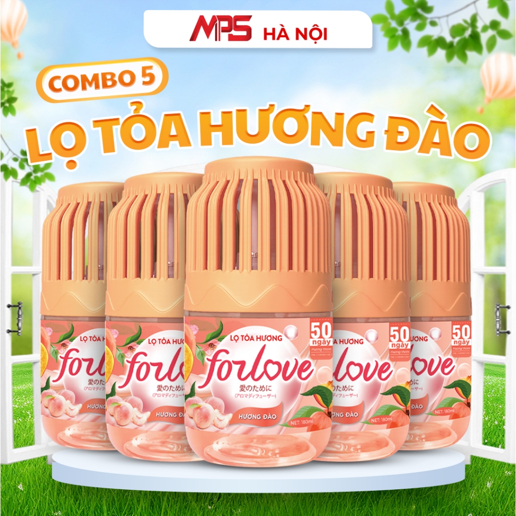 Combo 5 Lọ tỏa hương Forlove Đào Hương tự nhiên dễ chịu khử mùi sáp thơm phòng thế hệ mới 50 ngày