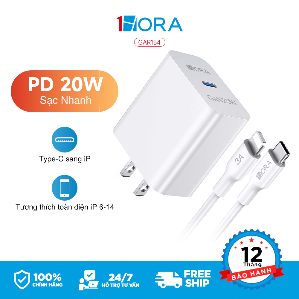 Bộ sạc PD 20W 1HORA Củ sạc nhanh 20W chính hãng cho Phone14 13 12 11 XMax PMax Sạc nhanh chính hãng