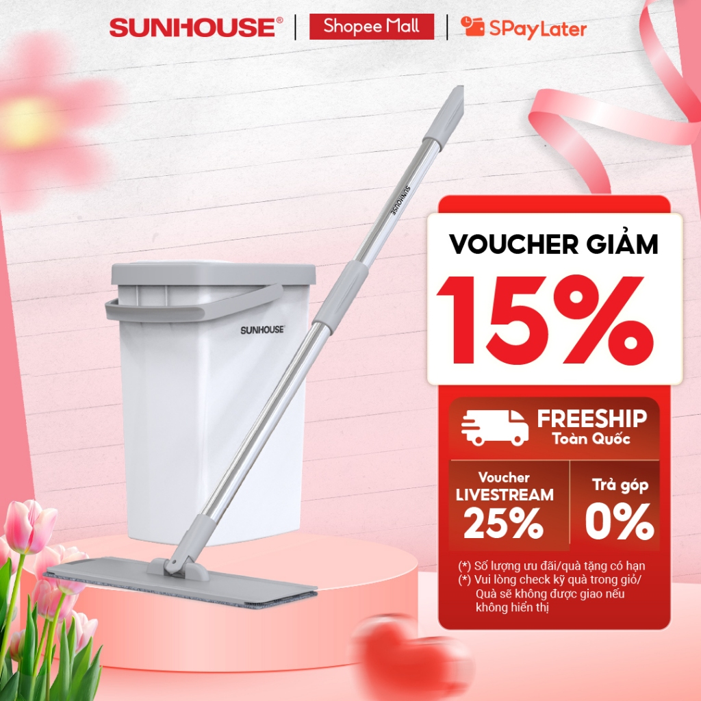 Bộ lau nhà đa năng Space Saving Sunhouse KS-CL3211PW - Gồm 1 thùng giặt, 1 cây lau -  Bảo hành 6 thá