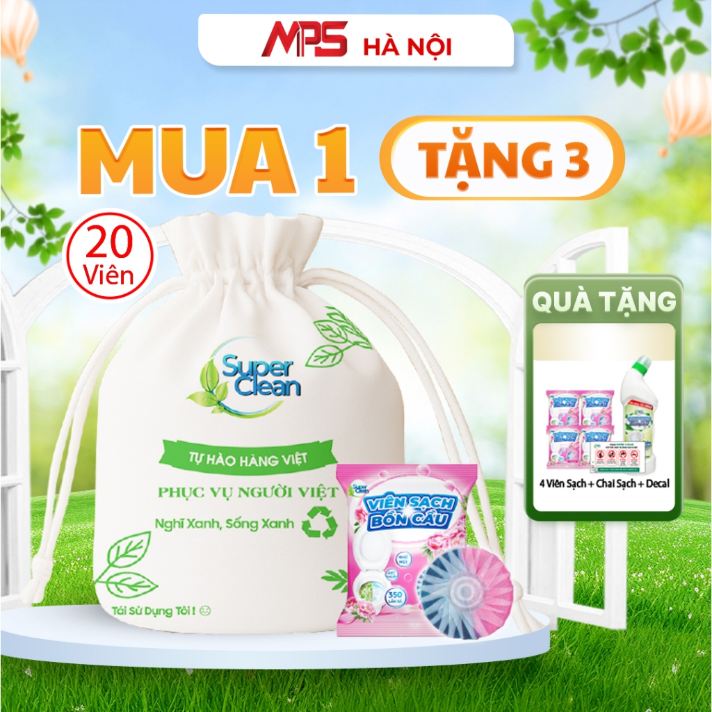 Combo 20 Viên Sạch Bồn Cầu Hoa Hồng Super Clean Tặng Thêm 4 Viên Sạch Và 1 Chai Tẩy Bồn Cầu Super Cl