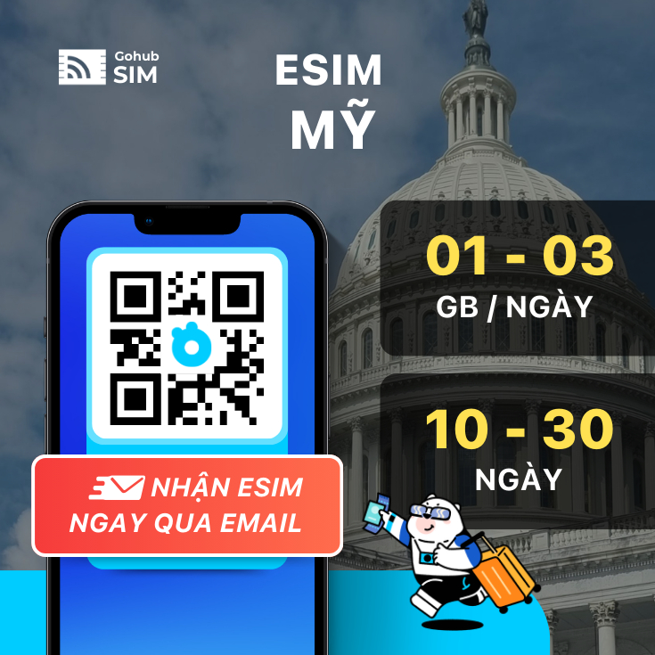 eSIM Mỹ/USA 4G - Gói theo ngày (10 - 30 ngày) - Gohub gửi eSIM qua email
